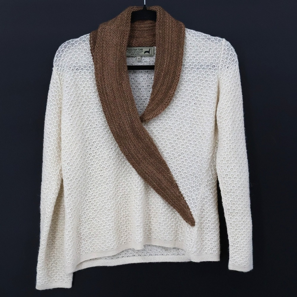 Peruvian Link Alpaca Sweater Womens S Cream Pullover Knit Classic Warm Soft Boho